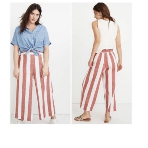 Madewell Pants - Madewell Huston Linen Blend Pull-On Crop Pants Wide Leg Womens L Bold Stripe